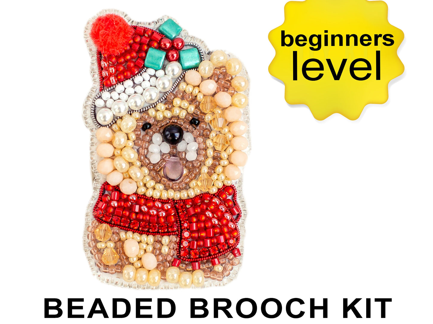 Christmas Dog Bead embroidery kit. Seed Bead Brooch kit. DIY Craft kit. Beadweaving Kit. Needlework beading. Handmade Jewelry Making Kit