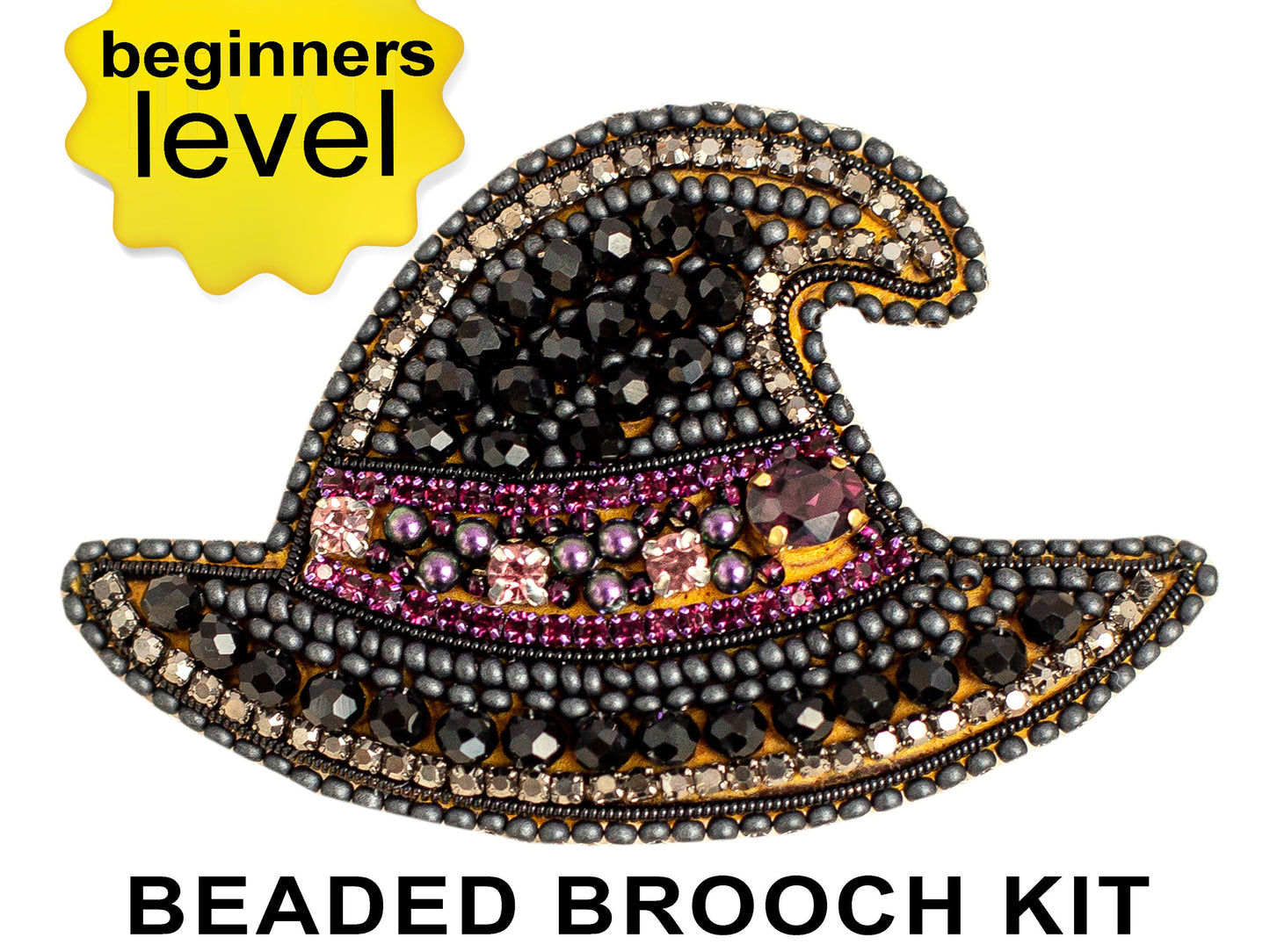 Witch Hat Bead embroidery kit. Seed Bead Brooch kit. DIY Craft kit. Beadweaving Kit. Needlework beading. Handmade Jewelry Making Kit