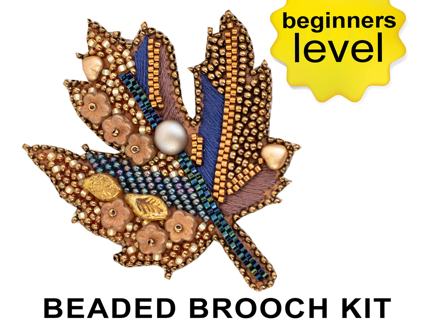 Maple Leaf Bead embroidery kit. Seed Bead Brooch kit. DIY Craft kit. Beadweaving Kit. Needlework beading. Handmade Jewelry Making Kit