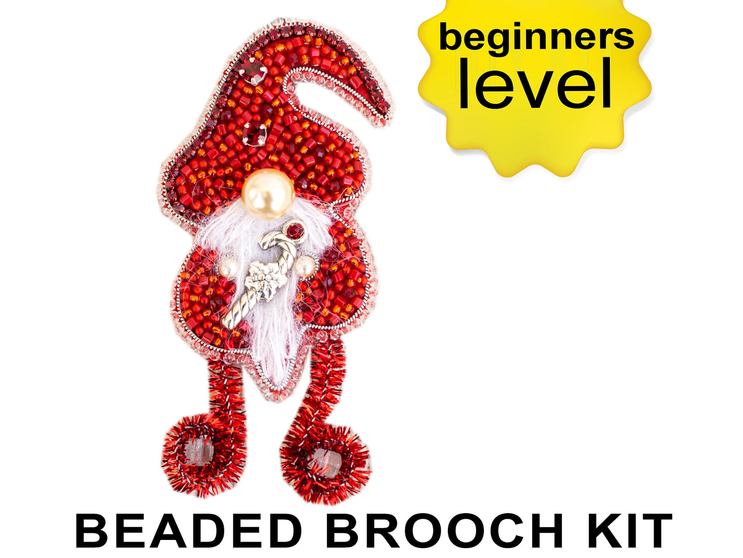 Christmas gnome Bead Embroidery kit. Seed Bead Brooch kit. DIY Craft kit. Beadweaving Kit. Needlework beading. Handmade Jewelry Making Kit