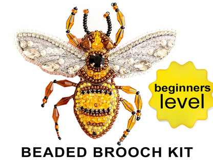 Wasp Bead embroidery kit. Seed Bead Brooch kit. DIY Craft kit. Beadweaving Kit. Needlework beading. Handmade Jewelry Making Kit