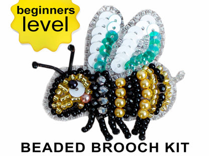 Bee Bead embroidery kit. Seed Bead Brooch kit. DIY Craft kit. Beadweaving Kit. Needlework beading. Handmade Jewelry Making Kit