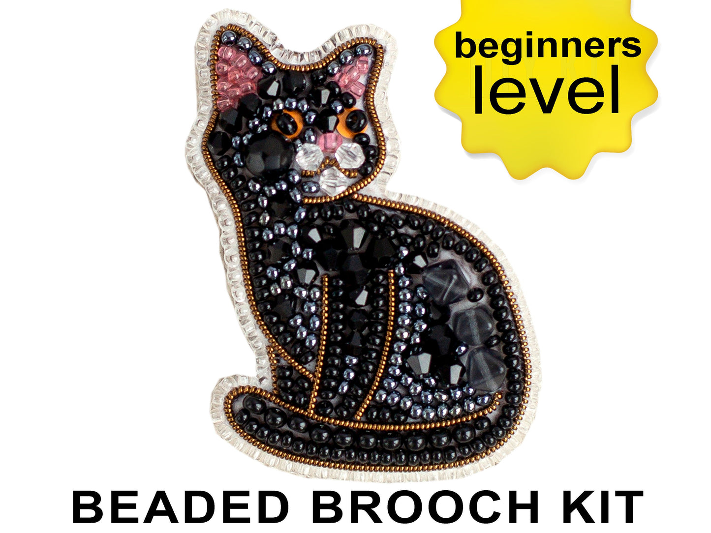 Black Cat Bead embroidery kit. Seed Bead Brooch kit. DIY Craft kit. Beadweaving Kit. Needlework beading. Handmade Jewelry Making Kit