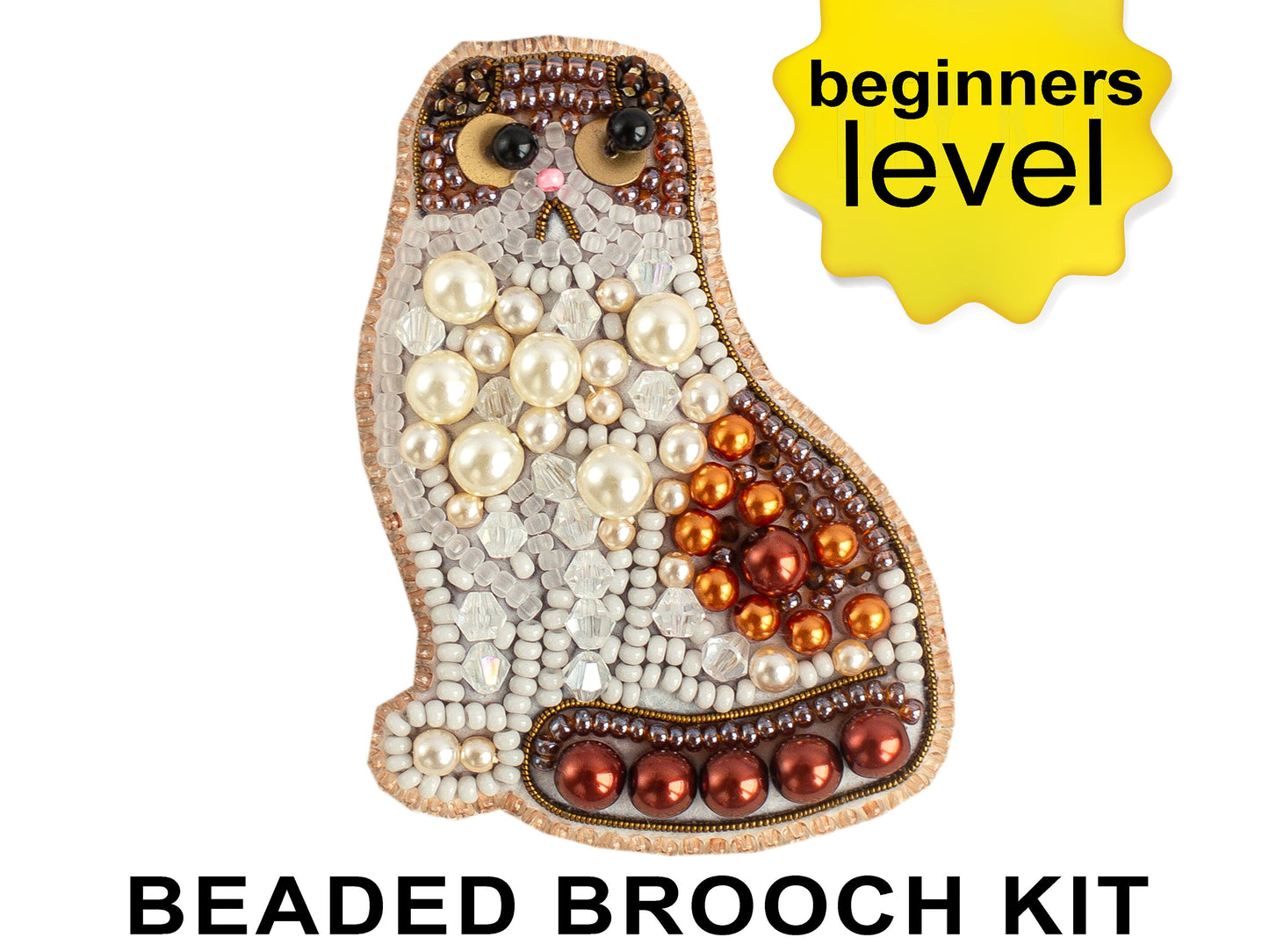 Scottish Fold Cat Bead embroidery kit. Seed Bead Brooch kit. DIY Craft kit. Beadweaving Kit. Needlework beading. Handmade Jewelry Making Kit