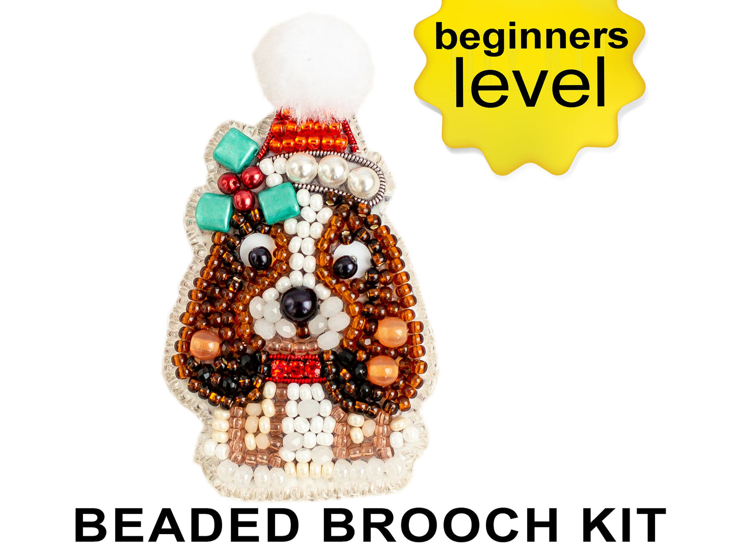 Christmas Dog Bead embroidery kit. Seed Bead Brooch kit. DIY Craft kit. Beadweaving Kit. Needlework beading. Handmade Jewelry Making Kit