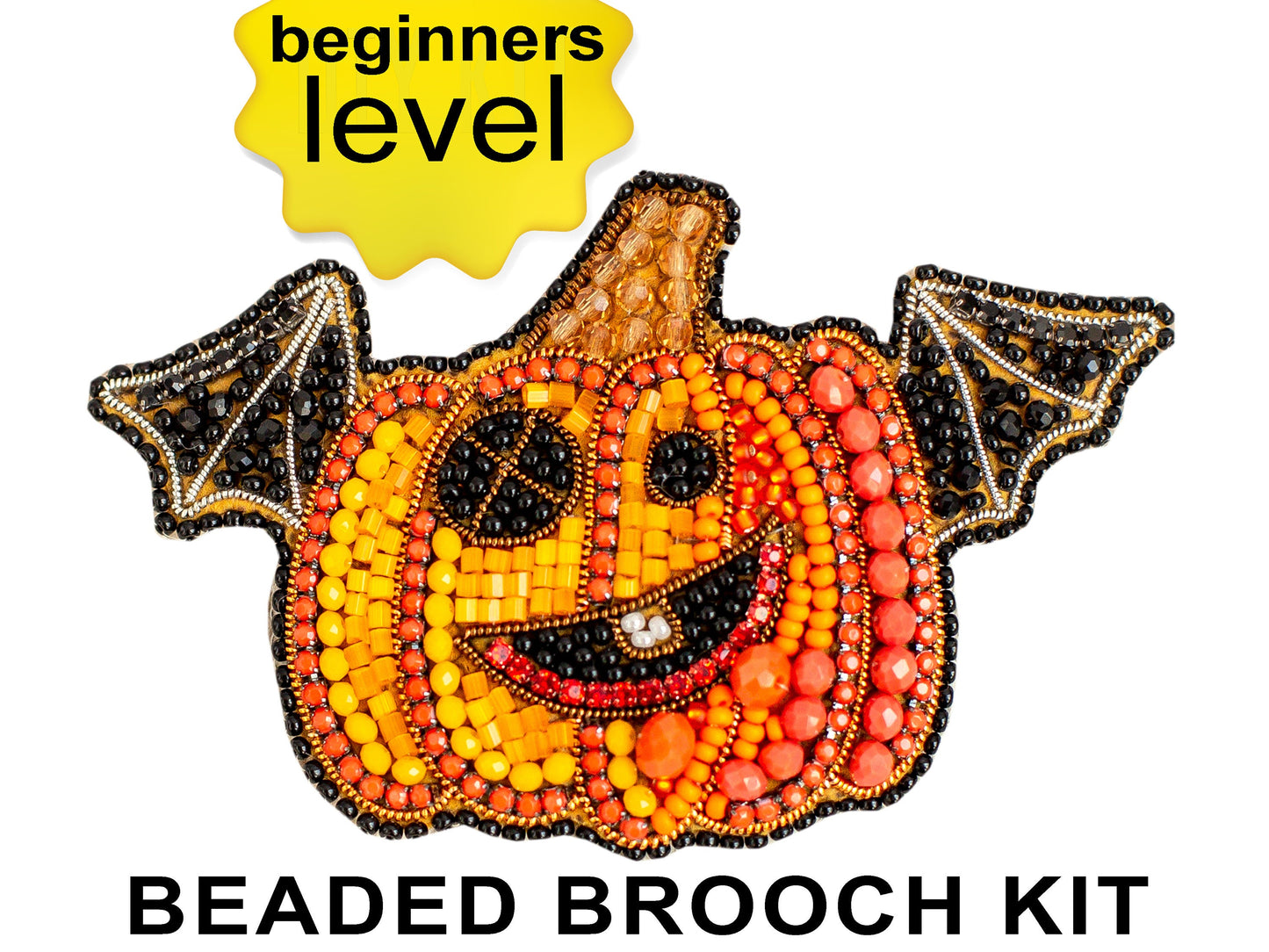 Halloween Pumpkin Bead embroidery kit. Seed Bead Brooch kit. DIY Craft kit. Beadweaving Kit. Needlework beading. Handmade Jewelry Making Kit