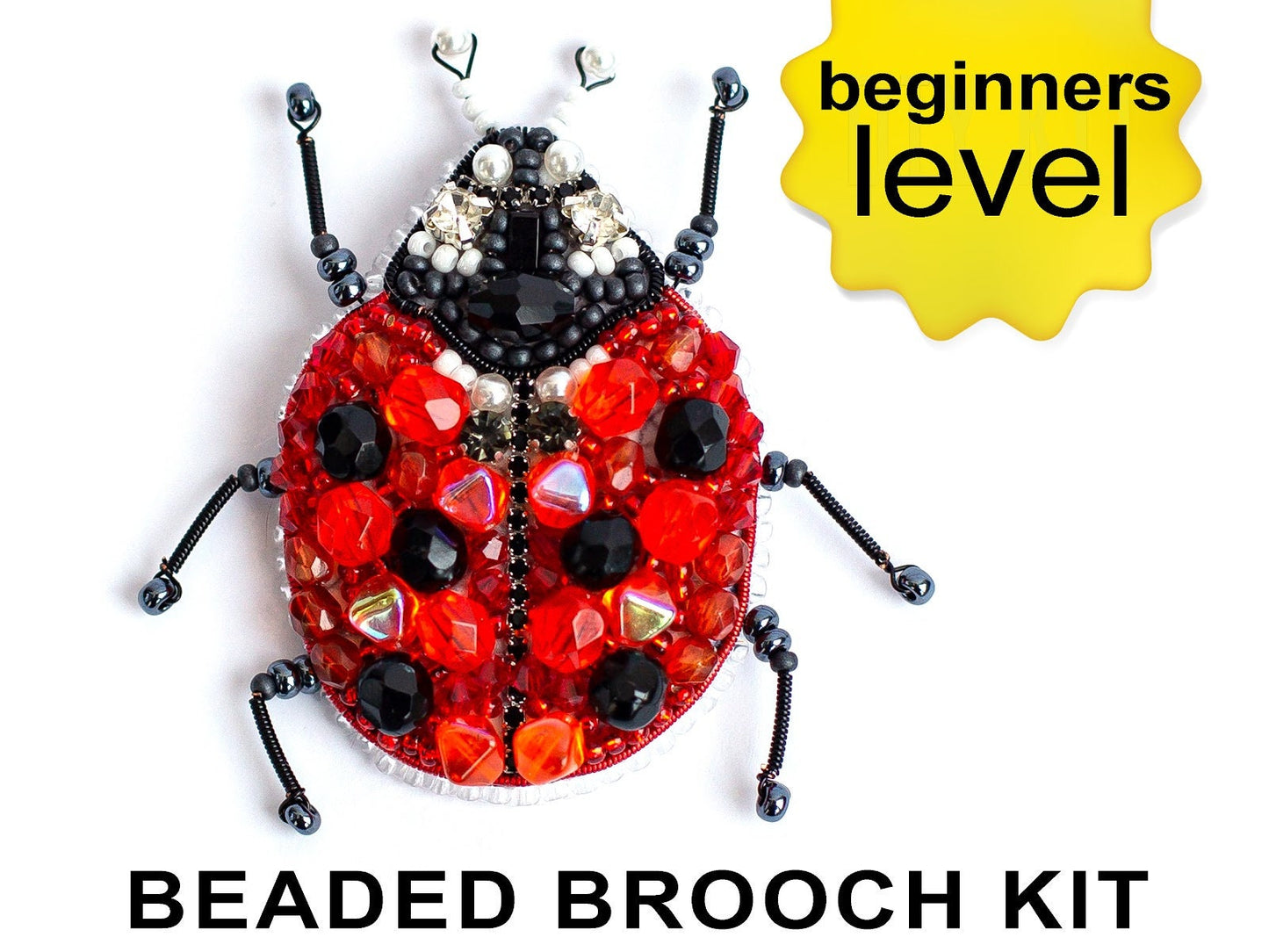 Ladybug Bead embroidery kit. Seed Bead Brooch kit. DIY Craft kit. Beadweaving Kit. Needlework beading. Handmade Jewelry Making Kit