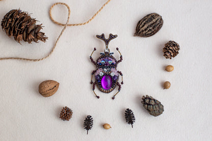 Rhinoceros Beetle Bead embroidery kit. Seed Bead Brooch kit. DIY Craft kit. Beadweaving Kit. Needlework beading. Handmade Jewelry Making Kit