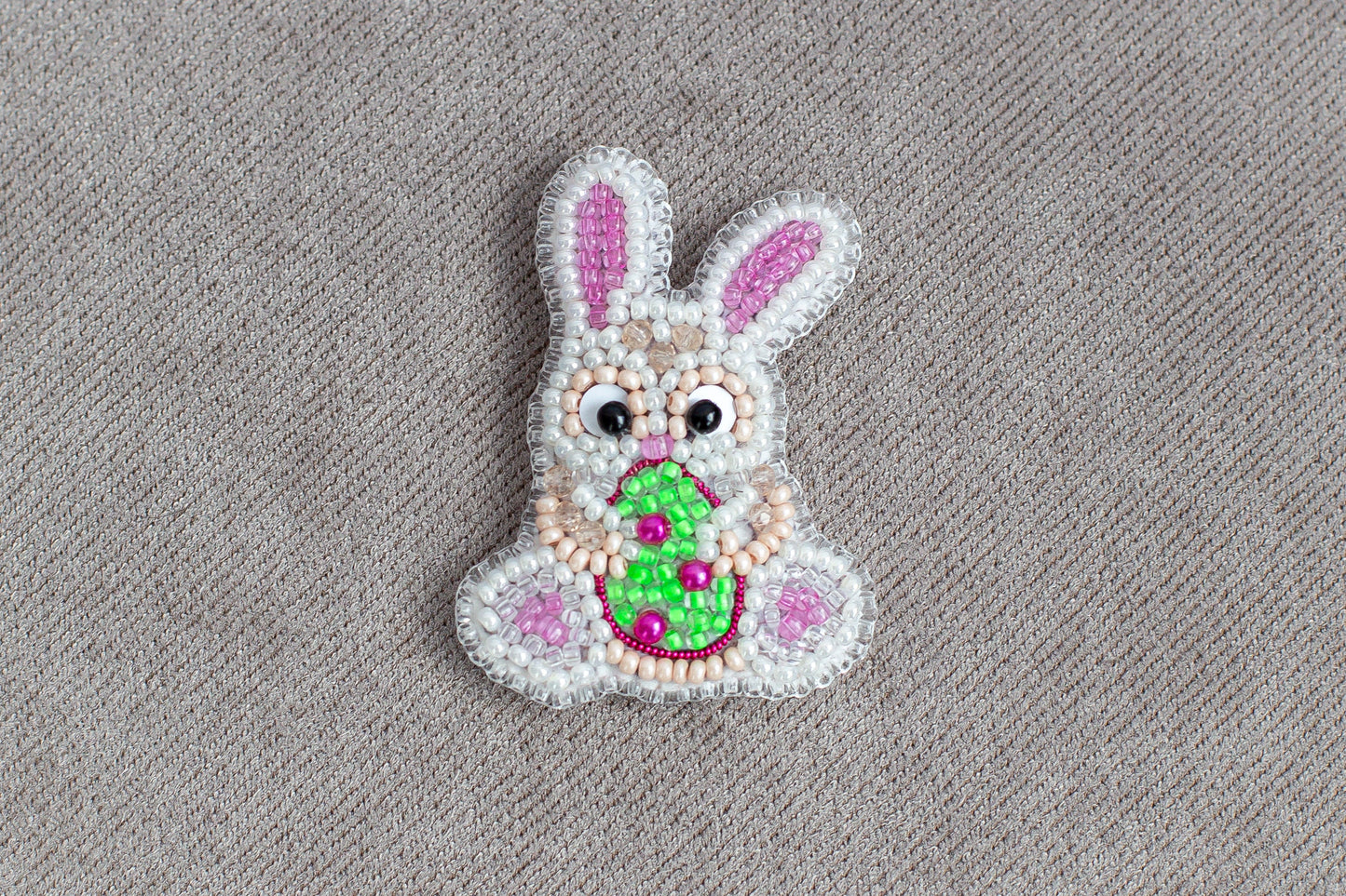 Easter Bunny with Egg Bead embroidery kit. Seed Bead Brooch kit. DIY Craft kit. Beading kit. Needlework beading. Handmade Jewelry Making Kit