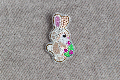 Rabbit with Egg Bead embroidery kit. Seed Bead Brooch kit. DIY Craft kit. Beadweaving Kit. Needlework beading. Handmade Jewelry Making Kit