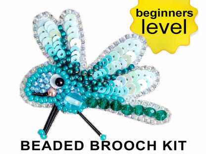 Blue Dragonfly Bead embroidery kit. Seed Bead Brooch kit. DIY Craft kit. Beadweaving Kit. Needlework beading. Handmade Jewelry Making Kit