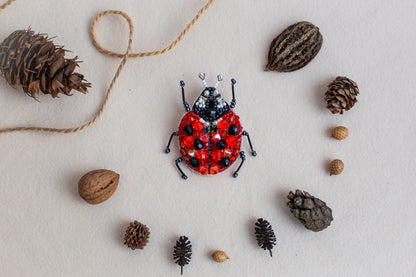 Ladybug Bead embroidery kit. Seed Bead Brooch kit. DIY Craft kit. Beadweaving Kit. Needlework beading. Handmade Jewelry Making Kit