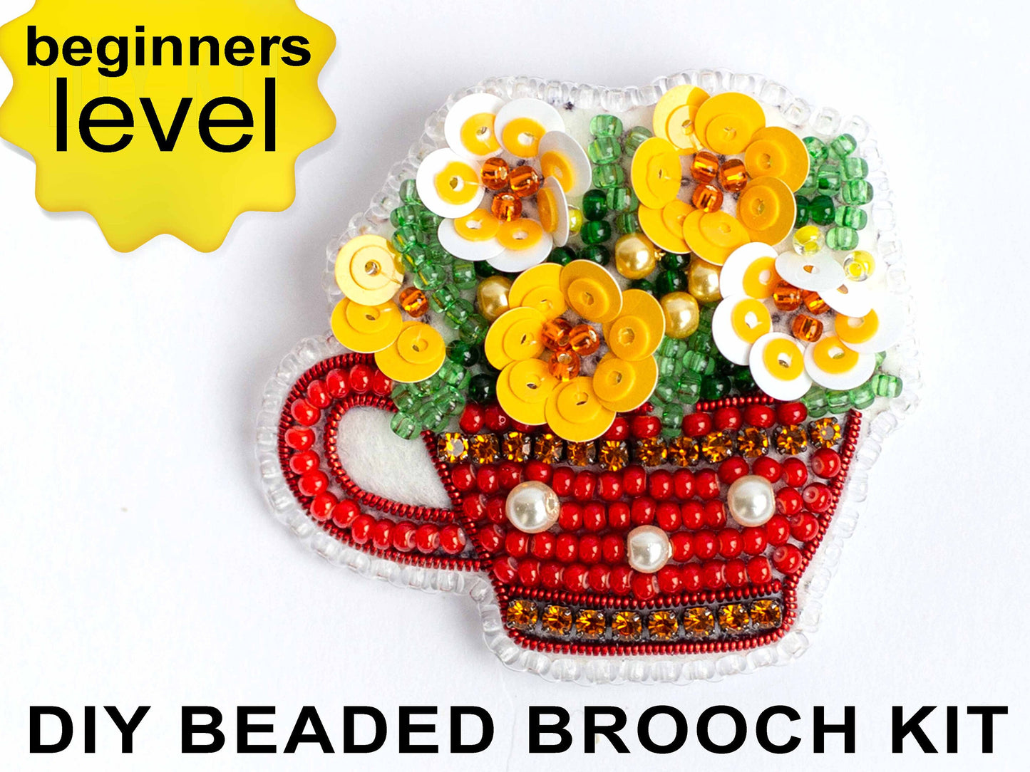 Primula Bead embroidery kit. Seed Bead Brooch kit. DIY Craft kit. Beadweaving Kit. Needlework beading. Handmade Jewelry Making Kit