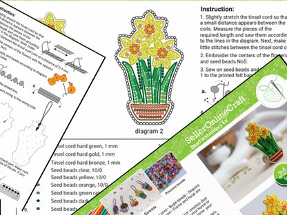 Tulips Bead embroidery kit. Floral Seed Bead Brooch kit. DIY Craft kit. Beadweaving Kit. Needlework beading. Handmade Jewelry Making Kit