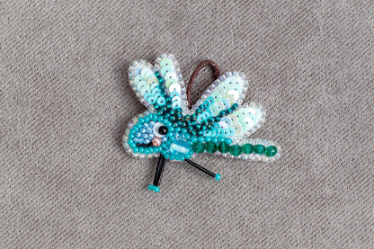 Blue Dragonfly Bead embroidery kit. Seed Bead Brooch kit. DIY Craft kit. Beadweaving Kit. Needlework beading. Handmade Jewelry Making Kit