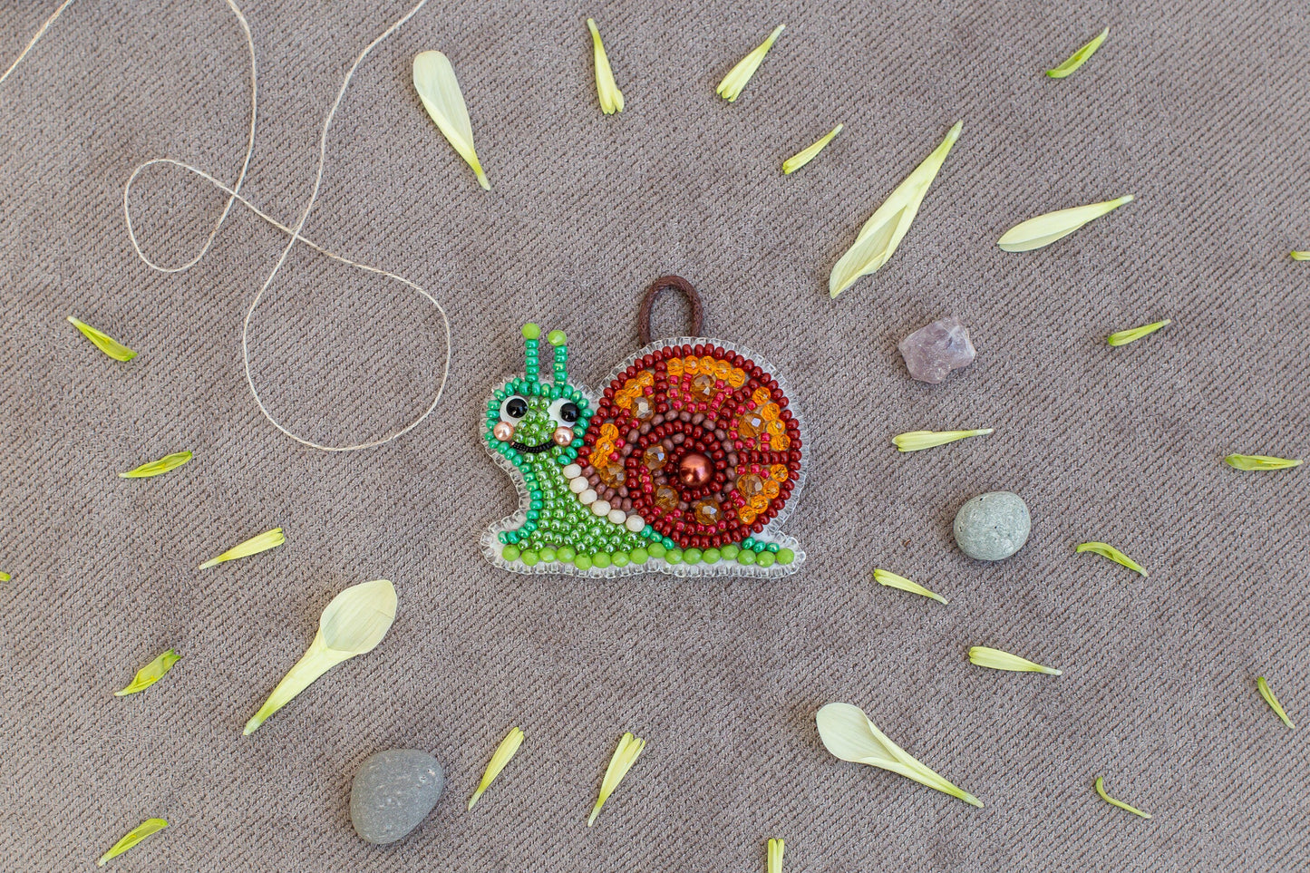 Snail Bead embroidery kit. Seed Bead Brooch kit. DIY Craft kit. Beadweaving Kit. Needlework beading. Handmade Jewelry Making Kit