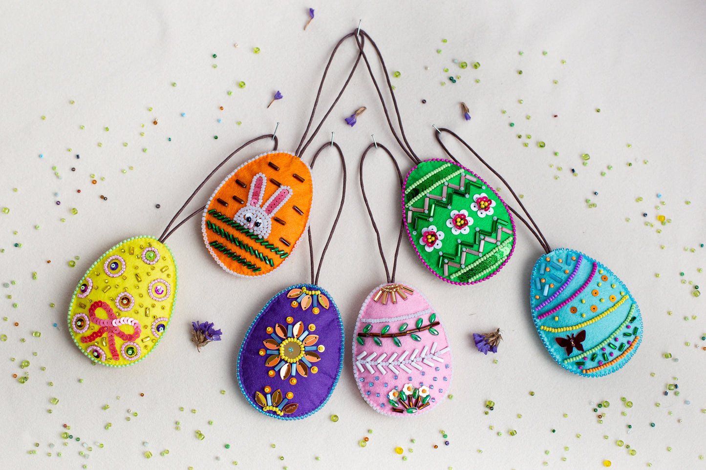Set of 6 DIY Easter egg ornaments. Bead embroidery kits. DIY Craft kits. Beadweaving Kits. Needlework beading