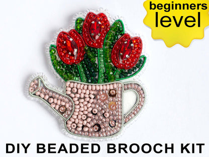 Tulips Bead embroidery kit. Floral Seed Bead Brooch kit. DIY Craft kit. Beadweaving Kit. Needlework beading. Handmade Jewelry Making Kit