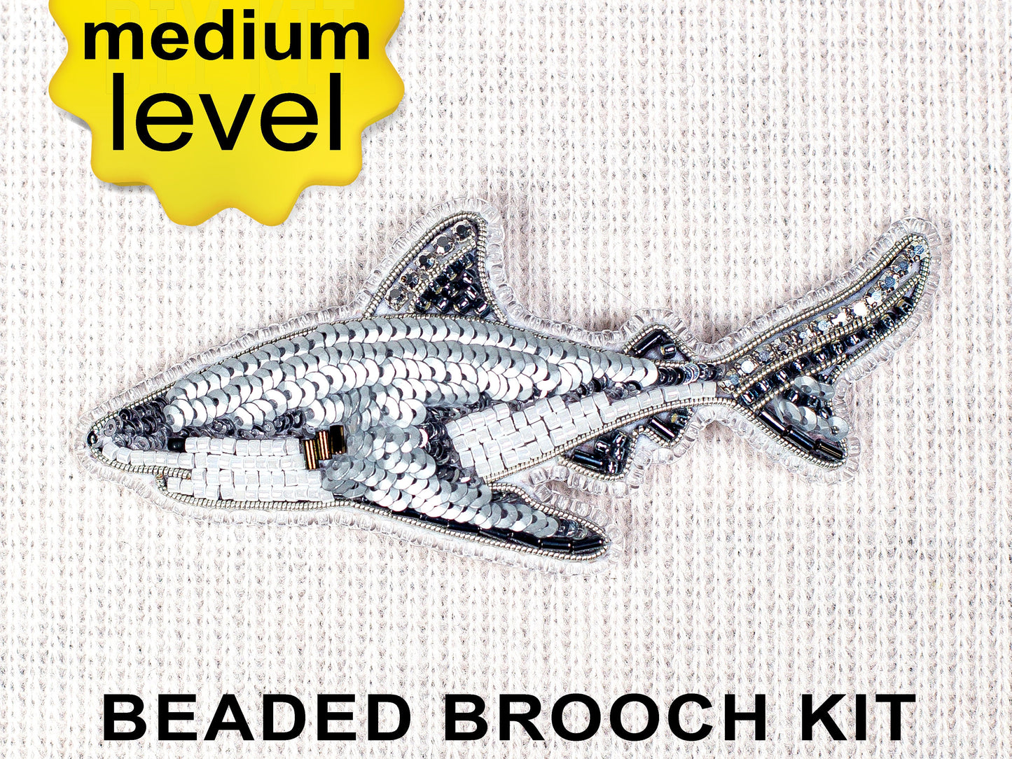 Shark Bead embroidery kit. Seed Bead Brooch kit. DIY Craft kit. Beadweaving Kit. Needlework beading. Handmade Jewelry Making Kit