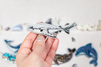 Shark Bead embroidery kit. Seed Bead Brooch kit. DIY Craft kit. Beadweaving Kit. Needlework beading. Handmade Jewelry Making Kit