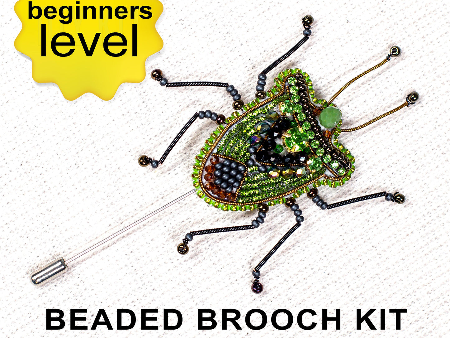 Craft kit Green Shield Bug Bead Embroidery kit. Seed Bead Brooch kit Beadweaving Kit. Needlework beading. Handmade Jewelry Making Kit DIY