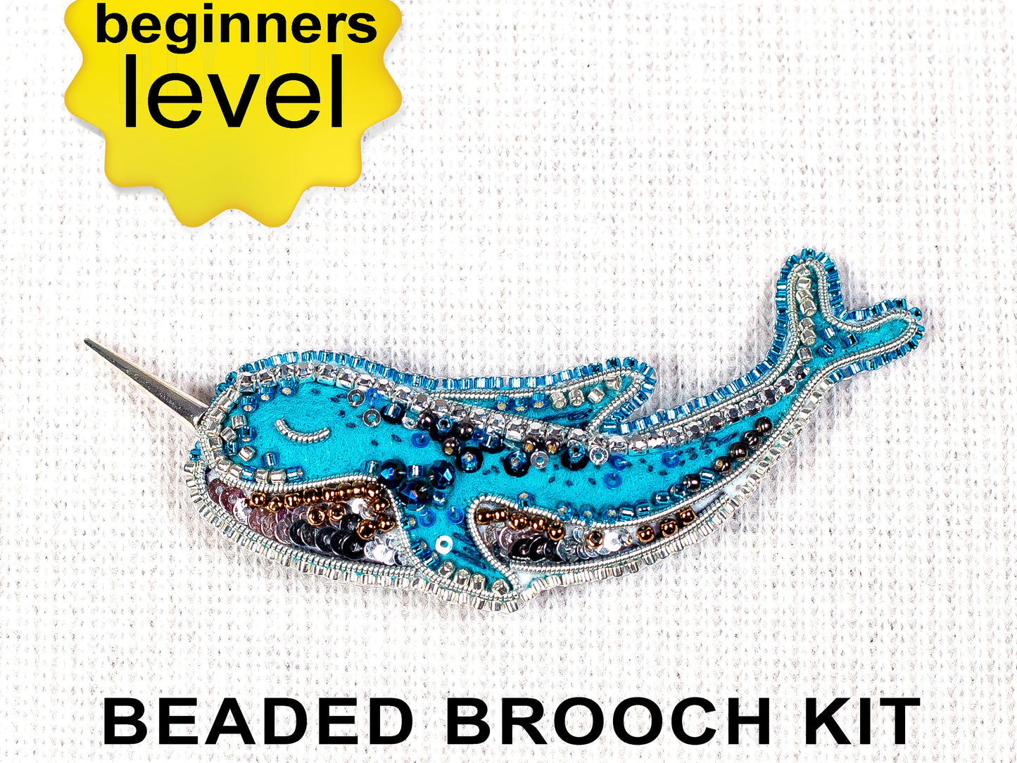 Blue Narwhale Bead embroidery kit. Seed Bead Brooch kit. DIY Craft kit. Beadweaving Kit. Needlework beading. Handmade Jewelry Making Kit