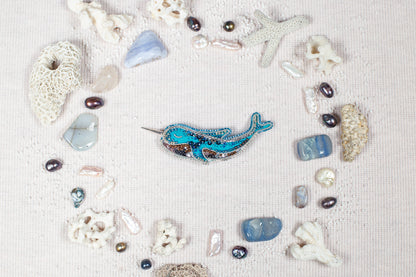 Blue Narwhale Bead embroidery kit. Seed Bead Brooch kit. DIY Craft kit. Beadweaving Kit. Needlework beading. Handmade Jewelry Making Kit