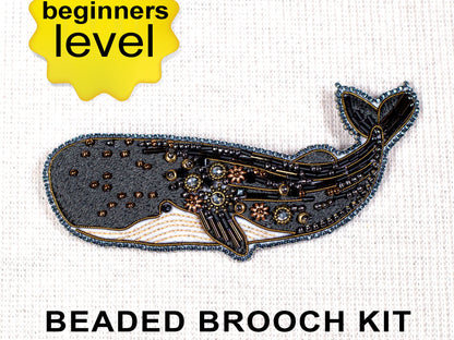 Cachalot Bead embroidery kit. Seed Bead Brooch kit. DIY Craft kit. Beadweaving Kit. Needlework beading. Handmade Jewelry Making Kit