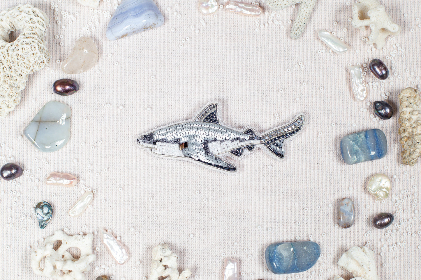 Shark Bead embroidery kit. Seed Bead Brooch kit. DIY Craft kit. Beadweaving Kit. Needlework beading. Handmade Jewelry Making Kit