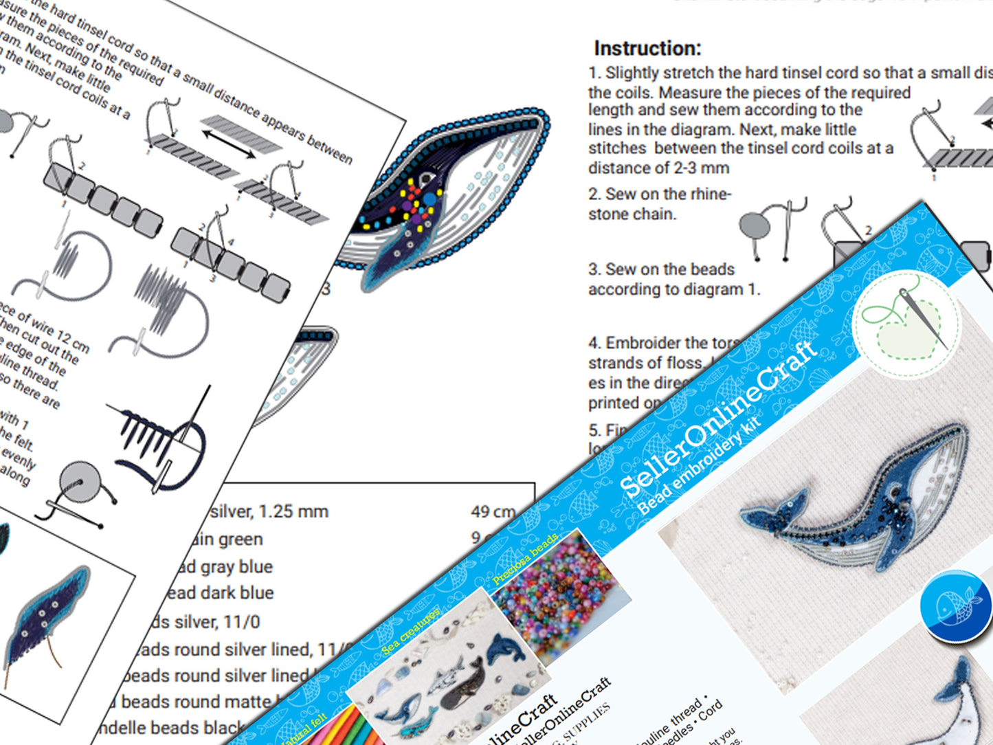 Cachalot Bead embroidery kit. Seed Bead Brooch kit. DIY Craft kit. Beadweaving Kit. Needlework beading. Handmade Jewelry Making Kit