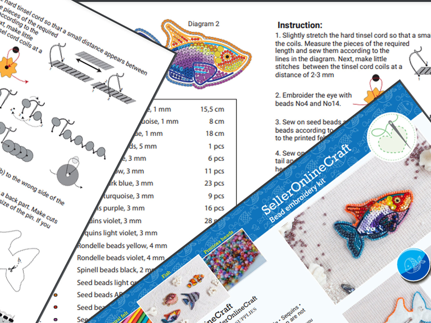Rainbow Fish Bead embroidery kit. Seed Bead Brooch kit. DIY Craft kit. Beadweaving Kit. Needlework beading. Handmade Jewelry Making Kit