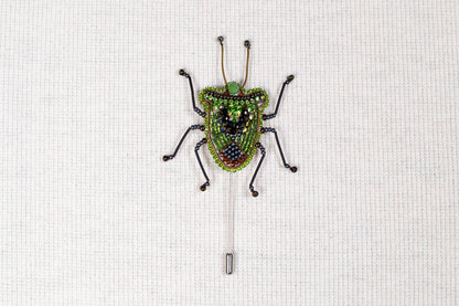 Craft kit Green Shield Bug Bead Embroidery kit. Seed Bead Brooch kit Beadweaving Kit. Needlework beading. Handmade Jewelry Making Kit DIY