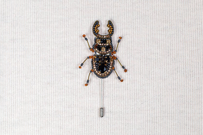 Stag Beetle Bead Embroidery kit. Seed Bead Brooch kit. DIY Craft kit. Beadweaving Kit. Needlework beading. Handmade Jewelry Making Kit