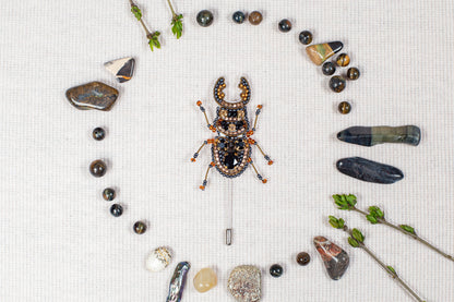 Stag Beetle Bead Embroidery kit. Seed Bead Brooch kit. DIY Craft kit. Beadweaving Kit. Needlework beading. Handmade Jewelry Making Kit