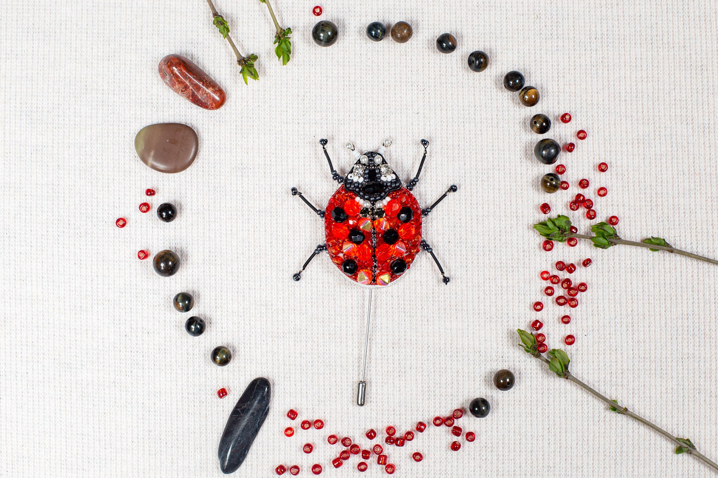 Ladybug Bead embroidery kit. Seed Bead Brooch kit. DIY Craft kit. Beadweaving Kit. Needlework beading. Handmade Jewelry Making Kit