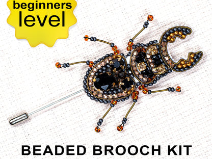 Stag Beetle Bead Embroidery kit. Seed Bead Brooch kit. DIY Craft kit. Beadweaving Kit. Needlework beading. Handmade Jewelry Making Kit