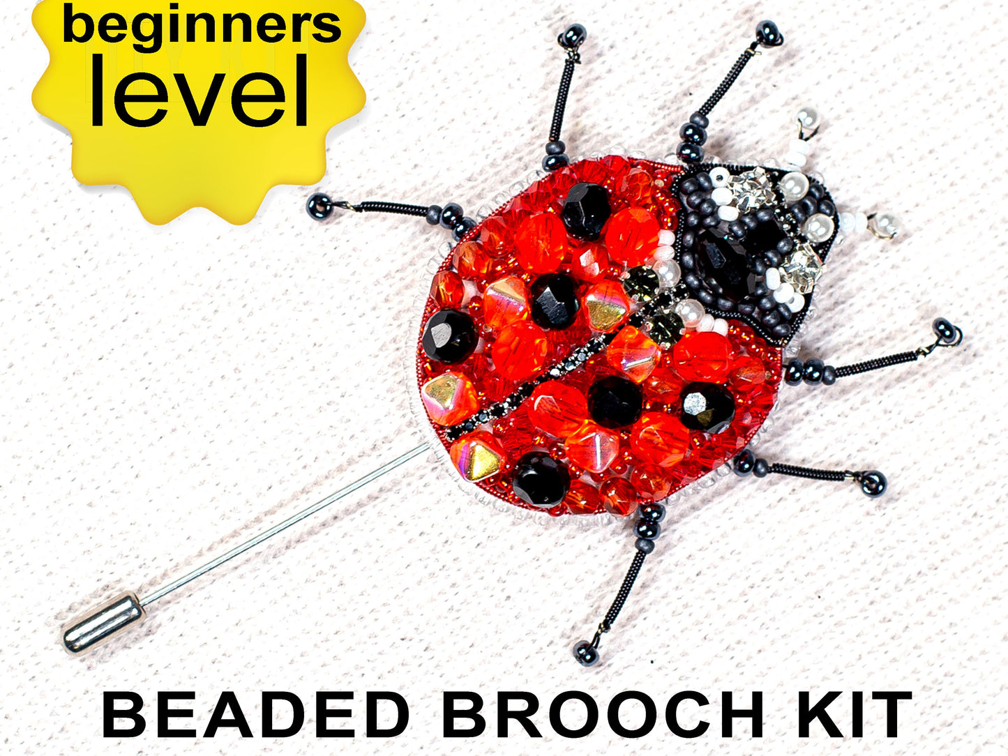 Ladybug Bead embroidery kit. Seed Bead Brooch kit. DIY Craft kit. Beadweaving Kit. Needlework beading. Handmade Jewelry Making Kit