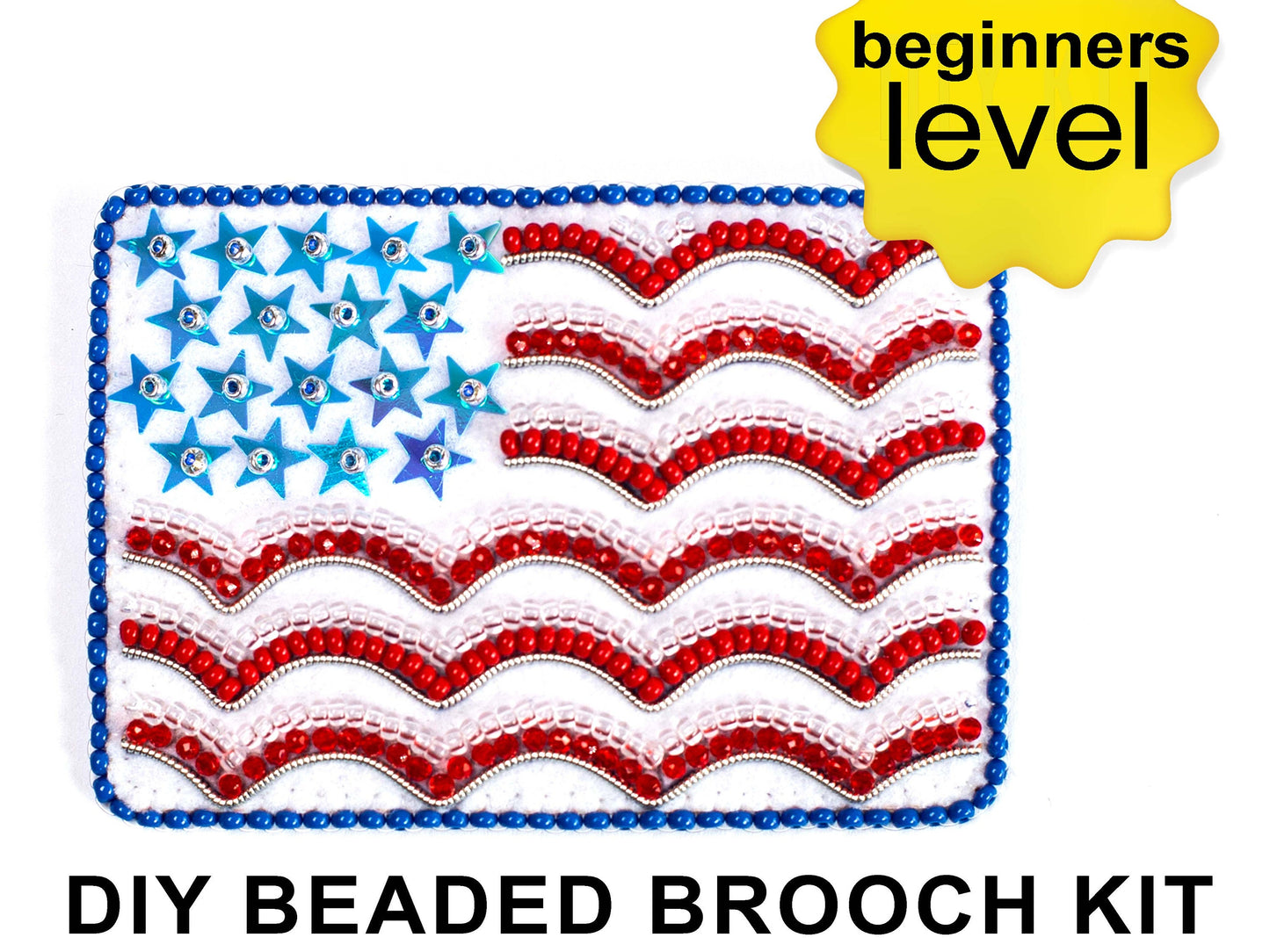 American Flag Bead Embroidery Kit. Seed Bead Brooch kit. DIY Craft kit. Beadweaving Kit. Needlework beading. Handmade Jewelry Making Kit