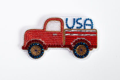 USA Red Truck Bead Embroidery Kit. DIY bead brooch. Seed Bead Brooch kit. DIY Craft kit. Beadweaving Kit. Needlework beading
