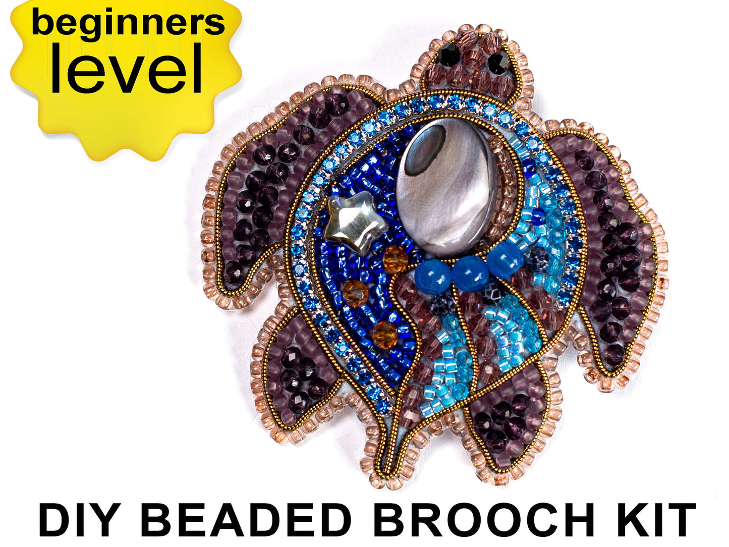 Turtle Bead Embroidery DIY Kit. Beaded Brooch. Seed Bead Brooch kit. DIY Craft kit. Beadweaving Kit. Needlework beading