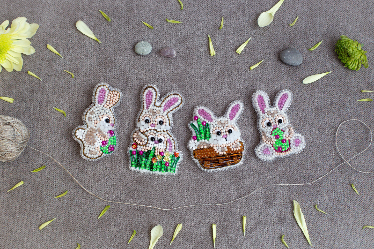 Rabbit with Egg Bead embroidery kit. Seed Bead Brooch kit. DIY Craft kit. Beadweaving Kit. Needlework beading. Handmade Jewelry Making Kit