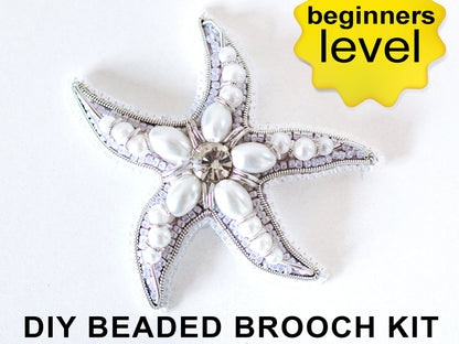 Starfish Bead Embroidery Kit. Bead Brooch kit, DIY Beaded Brooch Kit for Beginner Needlework beading