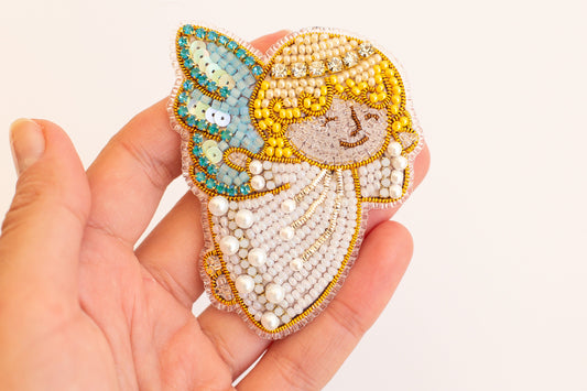 Christmas Angel Bead embroidery kit. Seed Bead Brooch kit. DIY Craft kit. Beadweaving Kit. Needlework beading