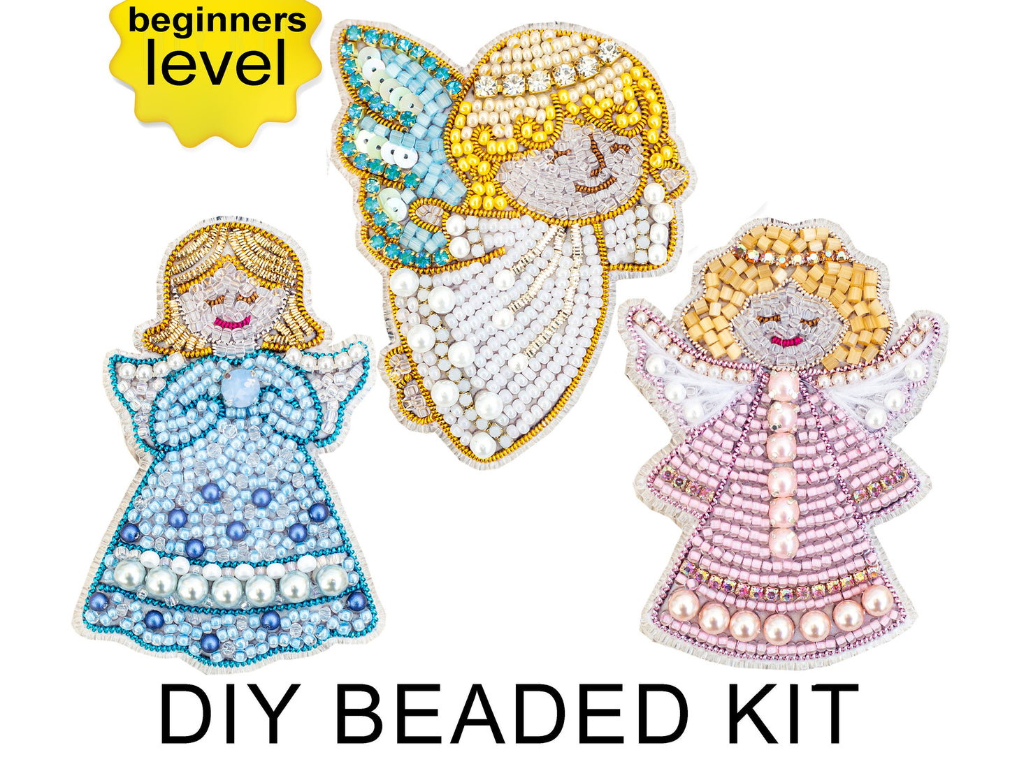 Set of 3 Angels Bead embroidery kits. Christmas Seed Bead Brooch kit. DIY Craft kit. Beadweaving Kit. Needlework beading