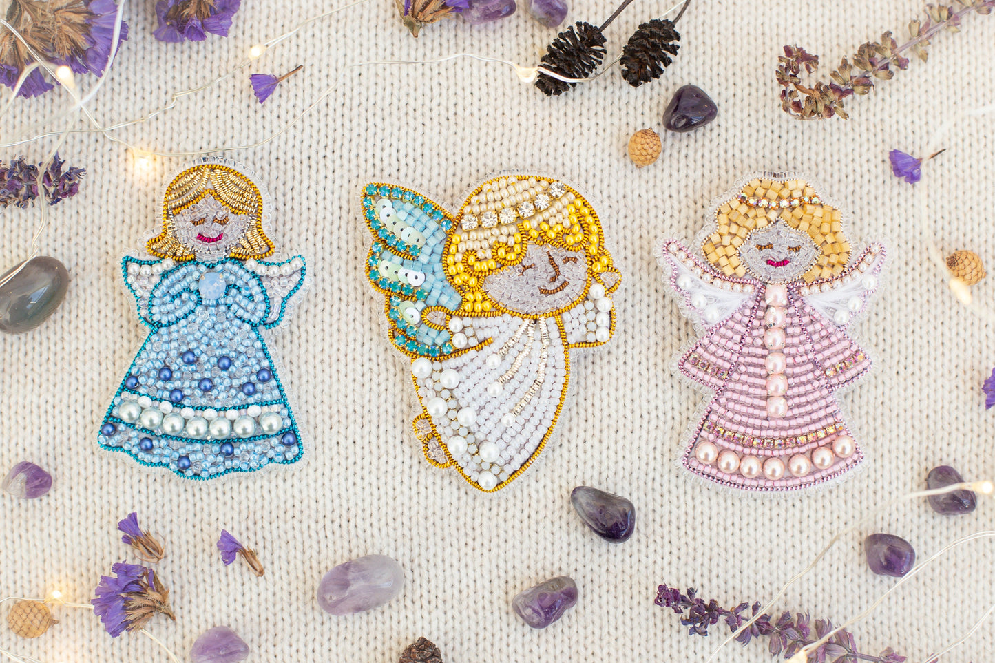 Set of 3 Angels Bead embroidery kits. Christmas Seed Bead Brooch kit. DIY Craft kit. Beadweaving Kit. Needlework beading