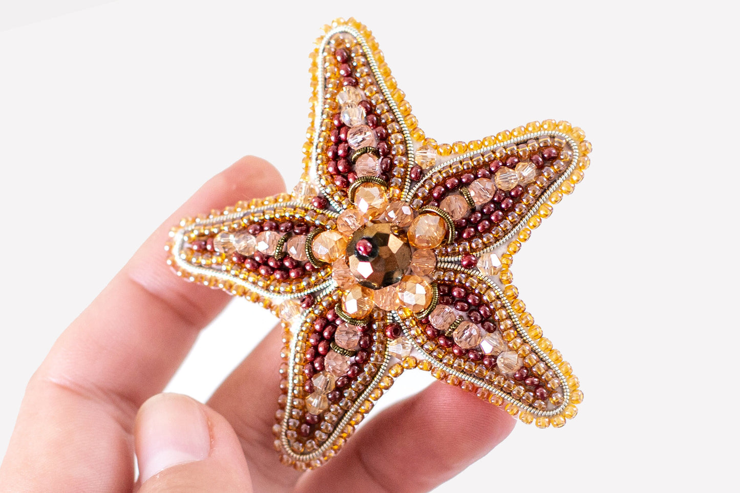 Starfish Bead embroidery kit. Seed Bead Brooch kit. DIY Craft kit. Beadweaving Kit. Needlework beading. Handmade Jewelry Making Kit