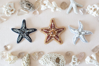 Starfish Bead Embroidery Kit. Bead Brooch kit, DIY Beaded Brooch Kit for Beginner, Needlework beading