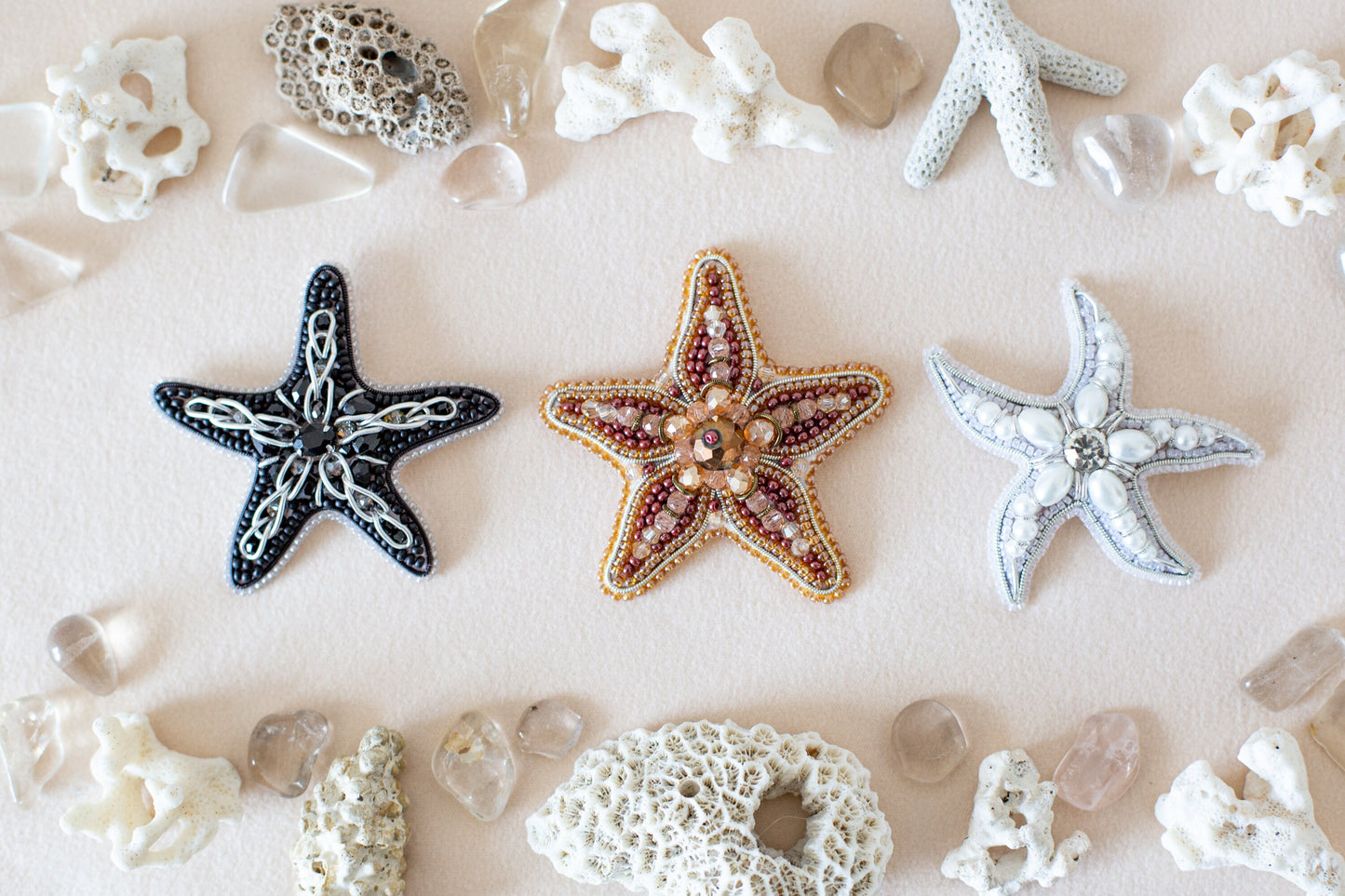 Starfish Bead embroidery kit. Seed Bead Brooch kit. DIY Craft kit. Beadweaving Kit. Needlework beading. Handmade Jewelry Making Kit