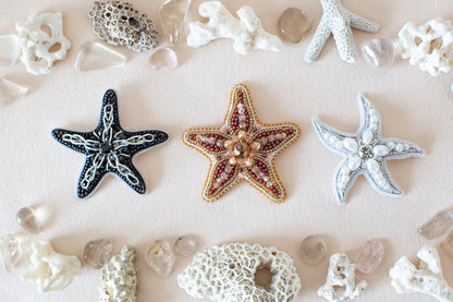 Starfish Bead embroidery kit. Seed Bead Brooch kit. DIY Craft kit. Beadweaving Kit. Needlework beading. Handmade Jewelry Making Kit