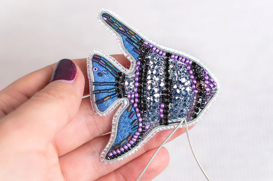 Angelfish Bead embroidery kit. Seed Bead Brooch kit. DIY Craft kit. Beadweaving Kit. Needlework beading. Handmade Jewelry Making Kit